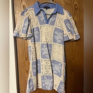 Blue and Cream Lace Patchwork Mini Dress